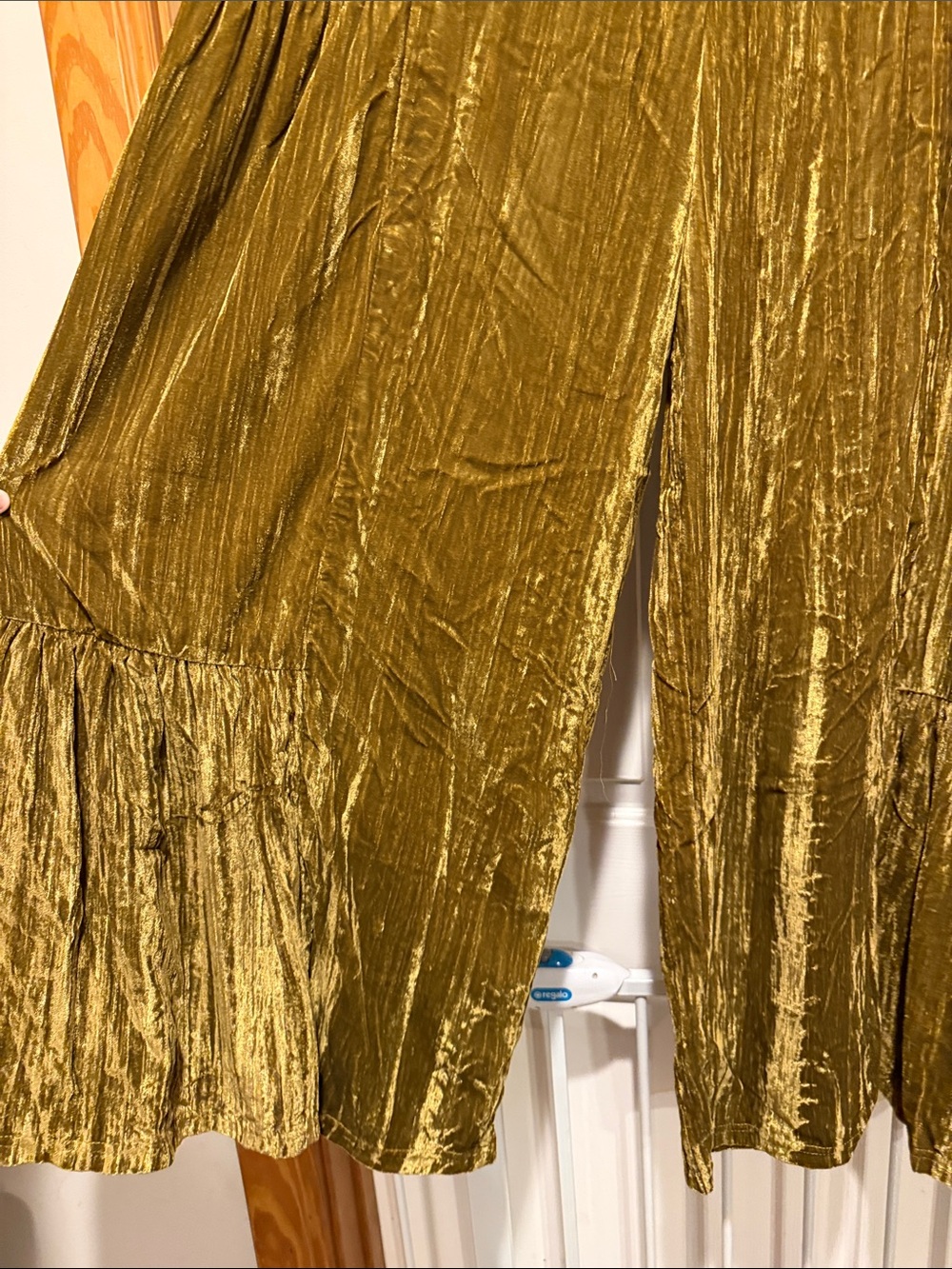NATURAL LIFE Olive Green Crushed Velvet Wide Leg Pants - Picture 4 of 6